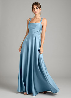 Azazie Shaude Bridesmaid Dresses Steel Blue A-Line Pleated Stretch Satin Dress image7