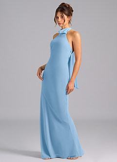 Azazie Velli Bridesmaid Dresses Powder Blue Mermaid High Neck Chiffon Dress image1