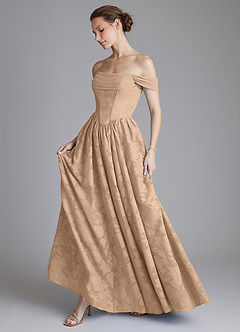 Azazie Raisa Bridesmaid Dresses Champagne A-Line Off the Shoulder Floral Burnout Dress image7