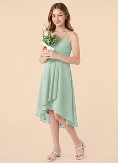 Azazie Mariam Junior Agave A-Line Pleated Chiffon Dress image3