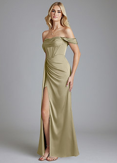 Azazie Amyra Bridesmaid Dresses Moss Green Mermaid Off the Shoulder Stretch Satin Convertible Dress image6