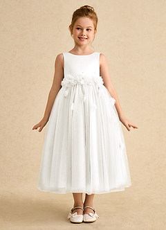 Azazie Lux Robe Demoiselle D'honneur Fillette Robe Trapèze en Tulle Perlé Ivoire image5