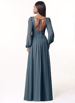 Azazie Norah Brautjungfernkleider A-Linie Lange Ärmel mit V-Ausschnitt Chiffon Kleid Zwielichtviolett image2