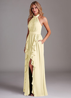 Azazie Avary Bridesmaid Dresses Lemon Sorbet A-Line Pleated Chiffon Dress image2