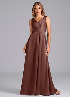 Azazie Karina Vestidos de madrinha de casamento Vestido Café Expresso de Cetim elástico de Linha A com Plissado image4