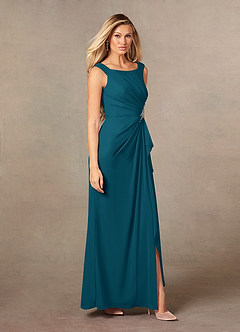 Azazie Yarrow Final Sale Ink Blue A-Line Pleated Chiffon Dress image6