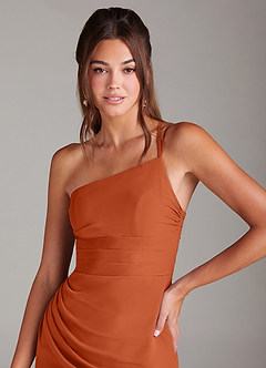 Azazie Eren 신부 들러리 드레스 인어 한쪽 어깨 쉬폰 발목 길이 드레스 image6