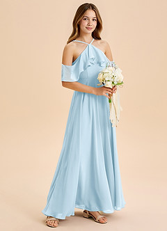 Azazie Tessabelle Junior Sky Blue A-Line Off the Shoulder Chiffon Dress image1