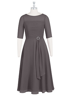 Azazie Naomi Kleider für die Brautmutter A-Linie Bootshals Gefaltet Chiffon Kleid Stahlgrau image7