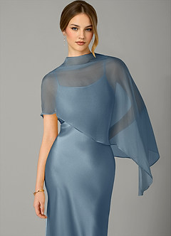 Azazie Jaleesa Bridesmaid Dresses Dusty Blue A-Line High Neck Stretch Satin Dress image2