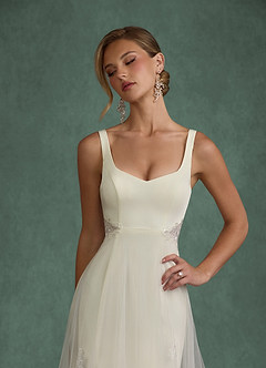 Azazie Ebony Wedding Dresses Cream A-Line Sequins Crepe Back Satin Dress image5