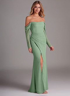 Azazie Hallie Bridesmaid Dresses Matcha Mermaid Long Sleeve Chiffon Dress image4