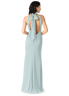 Azazie x Delaney Bridesmaid Dresses Mist Sheath High Neck Stretch Satin Dress image4