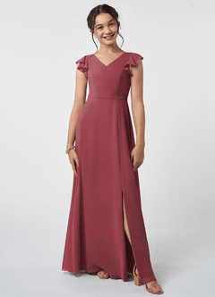 Azazie Claudine Junior Merlot A-Line Pleated Chiffon Dress image1