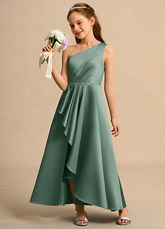 Azazie Taffy Junior Formal vestidos de niña de las flores Vestido de Eucalipto de Satin Mate de Corte En A con Encaje image3