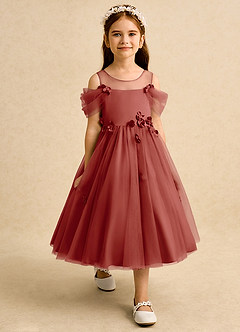 Azazie Juni Flower Girl Dresses Terracotta Ball-Gown Pleated Tulle Dress image7