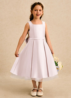 Azazie Josie Flower Girl Dresses Blushing Pink A-Line Pleated Matte Satin Dress image3