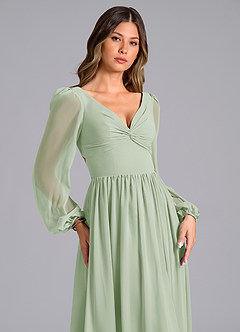 Azazie Zeya Bridesmaid Dresses Dusty Sage A-Line Long Sleeve Chiffon Dress image5
