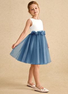 Azazie Louisa Flower Girl Dresses Ivory Steel Blue A-Line Sleeveless Tulle Dress image5