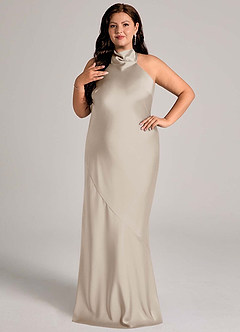 Azazie Velli Bridesmaid Dresses Frost Mermaid High Neck Stretch Satin Dress image8