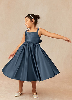 Azazie Cutie Pie Flower Girl Dresses Neptune A-Line Pleated Matte Satin Dress image3