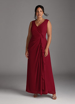 Azazie Manuella Mother of the Bride Dresses Burgundy A-Line V-Neck Pleated Chiffon Dress image11