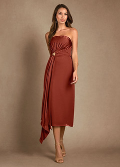 Azazie Dinanta Mother of the Bride Dresses Terracotta Column Pleated Chiffon Dress image6