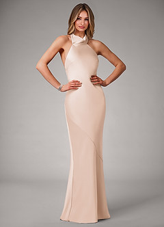 Azazie Velli Bridesmaid Dresses Blushing Pink Mermaid Stretch Satin Dress image1