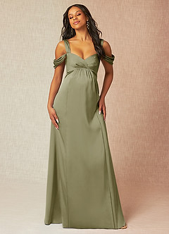 Azazie Rhea Vestidos de dama de honra para maternidade Vestir Linha A Plissado Comprimento do chão Cetim elástico image4
