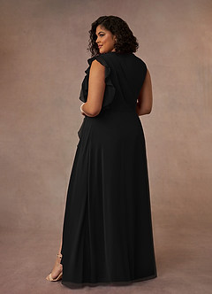 Azazie Narine Mother of the Bride Dresses Black A-Line High Neckline Pleated Chiffon Dress image16