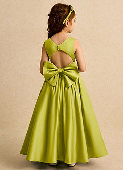Azazie Nellia Flower Girl Dresses Lemongrass A-Line Bow Matte Satin Dress image1