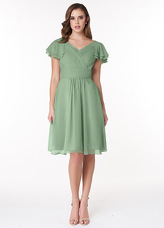 Azazie Hadley Final Sale A-Line Pleated Chiffon Knee-Length Dress image3