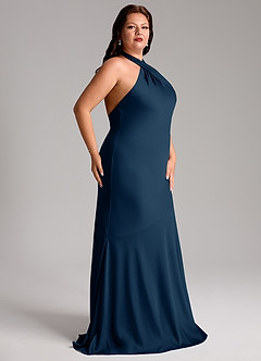 Azazie Lorena Bridesmaid Dresses Dark Navy Mermaid Pleated Stretch Satin Dress image11
