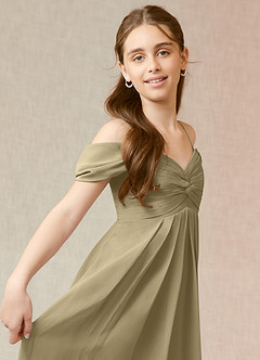 Azazie Kaitlynn Junior Moss Green A-Line Off the Shoulder Chiffon Dress image6