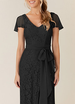 Azazie Knox vestidos de madre de la novia Vestido de Negro de Gasa de Corte En A con Cuello en V image5