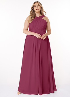 Azazie Kaleigh Brautjungfernkleider A-Linie Plissee Chiffon Kleid Maulbeerrot image7
