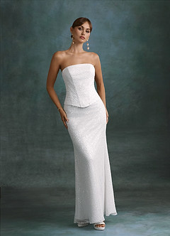 Azazie Londynn Vestidos de novia Vestido Diamante Blanco de Tul con lentejuelas de Corte Recto con Palabra de honor image2