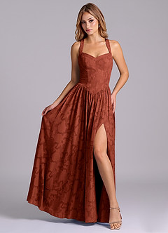 Azazie Francis Robes de demoiselle d'honneur Robe Trapèze en Blumen-Burnout Corset Terracotta image4