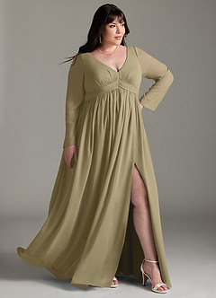 Azazie Teton Zwangerschaps Bruidsmeisjekleding A-Lijn Lange mouw Chiffon Vloerlengte Jurk image11