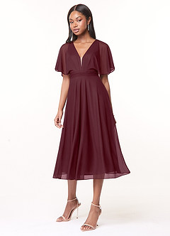 Azazie Tinsley Brautjungfernkleider A-Linie Plissee Gittergewebe Kleid Cabernetrot image3