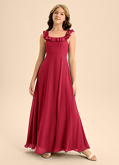 Azazie Callie Junior Scarlet A-Line Ruched Chiffon Dress image5