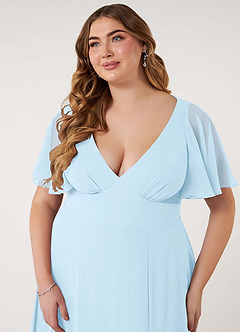 Azazie Kimber Bridesmaid Dresses Sky Blue A-Line Flounce Sleeve Chiffon Dress image13