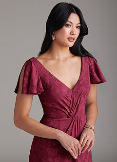 Azazie Soren Bridesmaid Dresses Burgundy A-Line Pleated Floral Burnout Dress image6