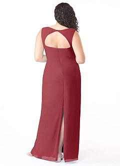 Azazie Flori Brautjungfernkleider Etui Rechteckiger Ausschnitt Chiffon Kleid Granatapfelrot image8