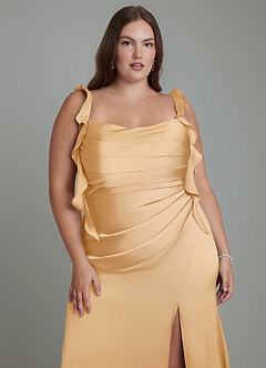 Azazie Jessamine Robes de demoiselle d'honneur Robe Fourreau en Satin extensible Corset Or image10