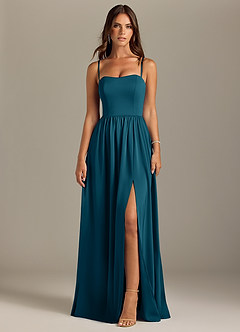 Azazie Calianna Bridesmaid Dresses Ink Blue A-Line Off the Shoulder Stretch Satin Convertible Dress image9