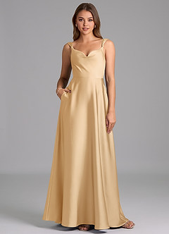 Azazie Beatrice 신부 들러리 드레스 A라인 스윗하트 네크라인 스트레치 새틴 바닥 길이 드레스 image1