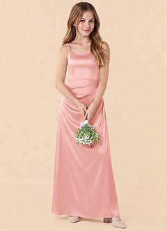 Azazie Renna Junior Powder Pink Mermaid Pleated Stretch Satin Dress image4
