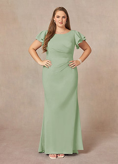 Azazie Peppermint Mother of the Bride Dresses Dusty Sage Mermaid Scoop Ruched Stretch Crepe Dress image6