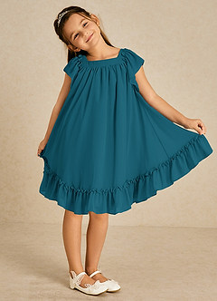 Azazie Tot Flower Girl Dresses Ink Blue A-Line with Sleeves Chiffon Dress image4